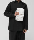 Pleated Clutch in White Smooth Leather
