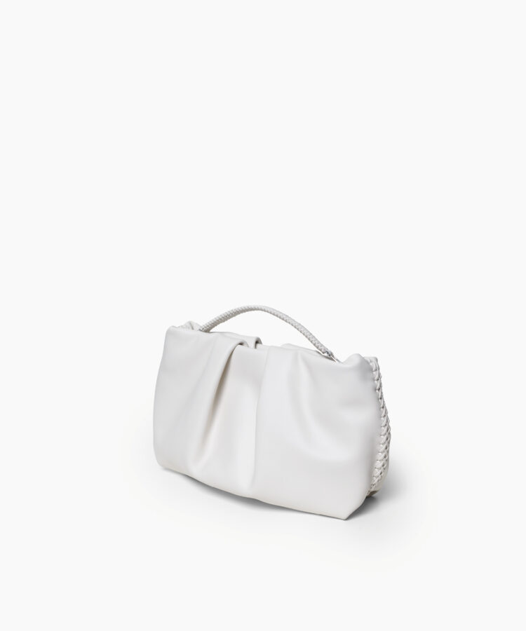 Pleated Clutch in White Smooth Leather