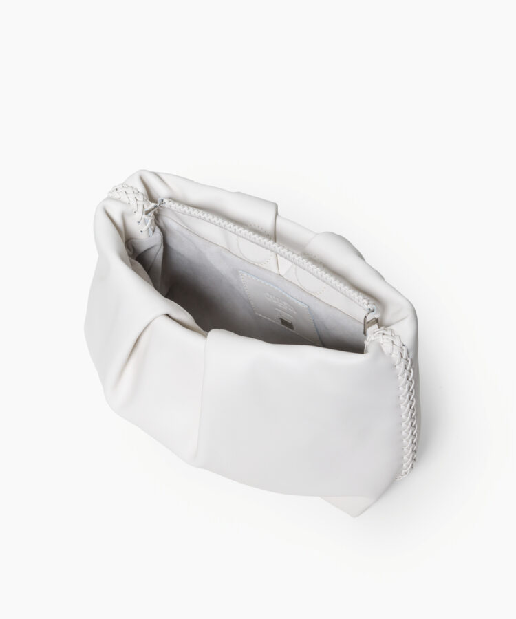 Pleated Clutch in White Smooth Leather