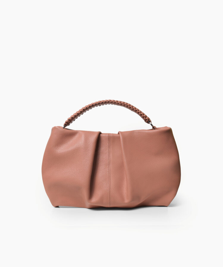 Maxi Pleated Clutch in Peach Grained Leather