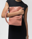 Maxi Pleated Clutch in Peach Grained Leather