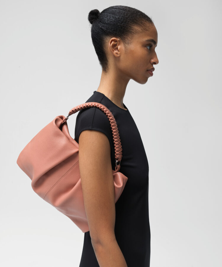 Maxi Pleated Clutch in Peach Grained Leather