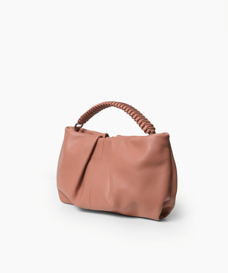 Maxi Pleated Clutch in Peach Grained Leather