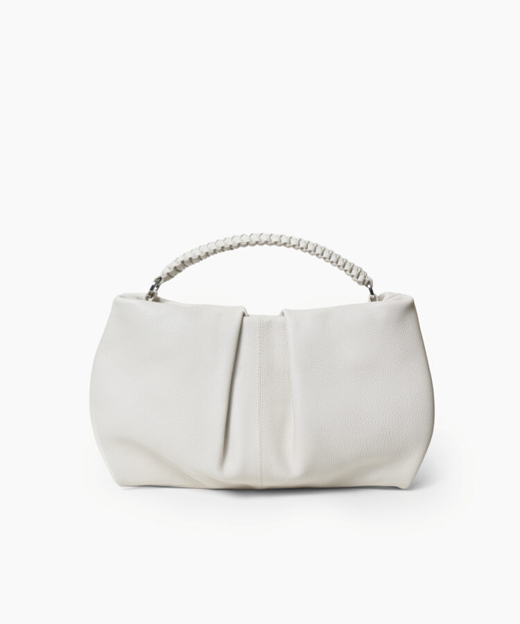 Maxi Pleated Clutch in Ivory Grained Leather