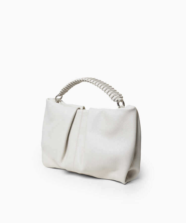 Maxi Pleated Clutch in Ivory Grained Leather