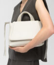 Medium Top Handle Bag in Ivory Grained Leather