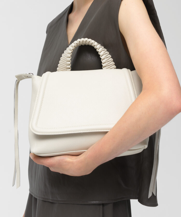 Medium Top Handle Bag in Ivory Grained Leather