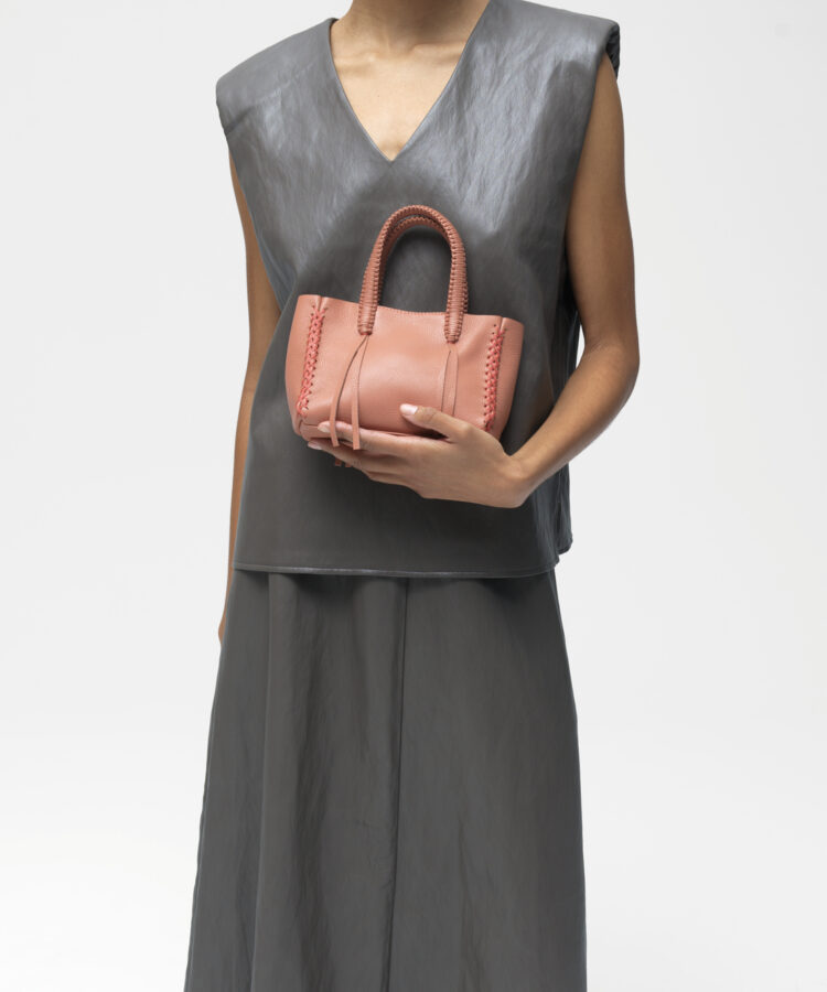 Micro Tote in Peach Grained Leather