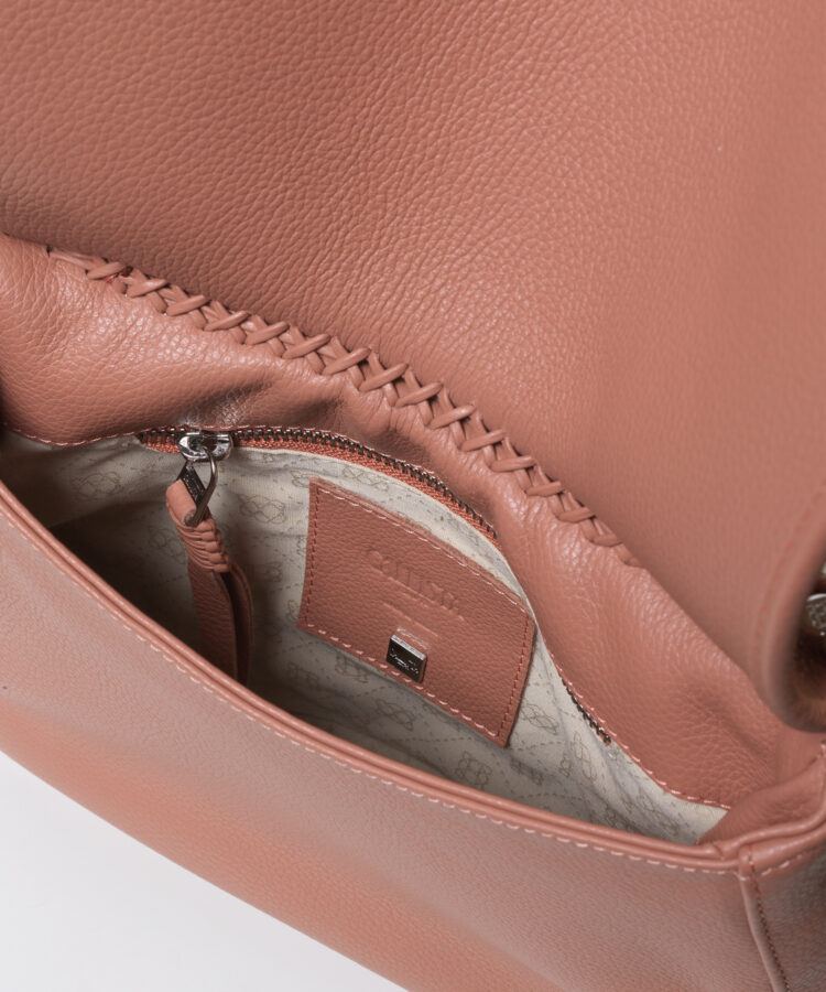 Medium Saddle Bag in Peach Grained Leather