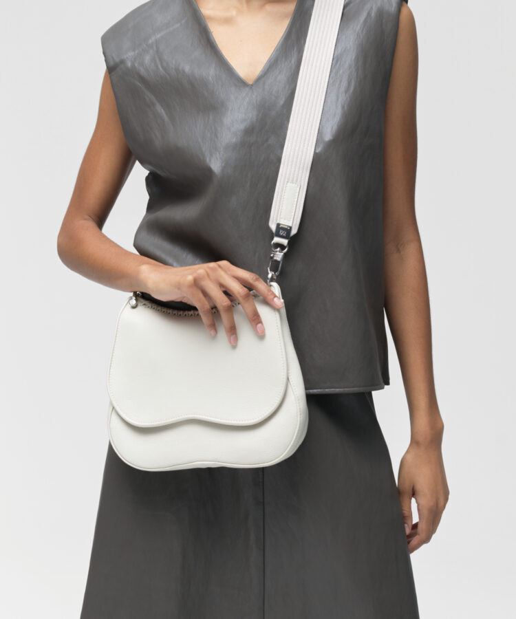 Medium Saddle Bag in Ivory Grained Leather