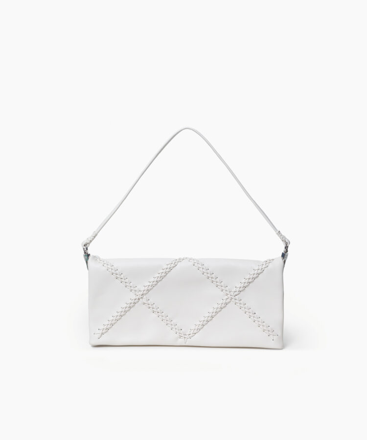 Folded Clutch in White Smooth Leather