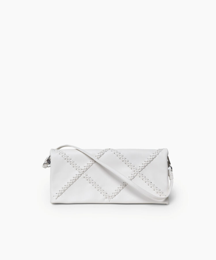 Folded Clutch in White Smooth Leather