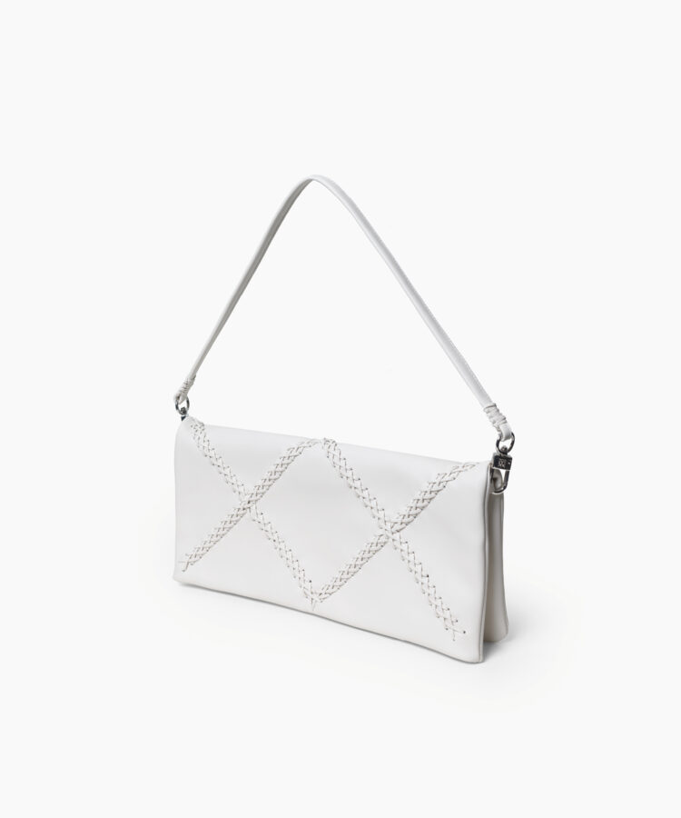 Folded Clutch in White Smooth Leather