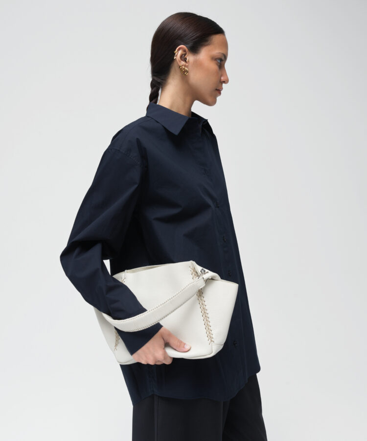 Mini Shoulder Bag in Ivory Grained Leather