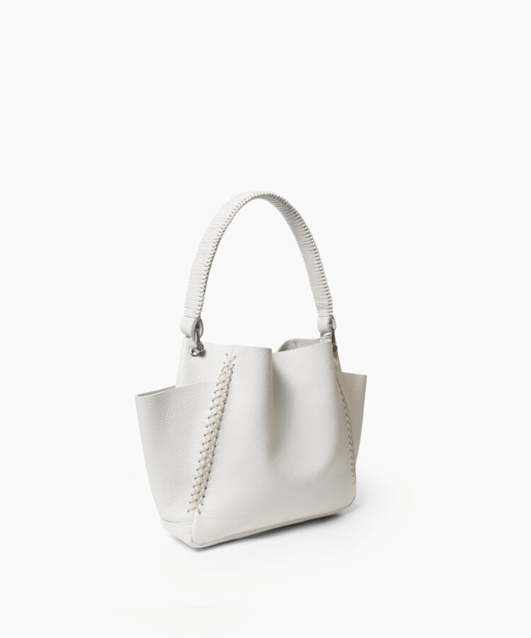 Mini Shoulder Bag in Ivory Grained Leather