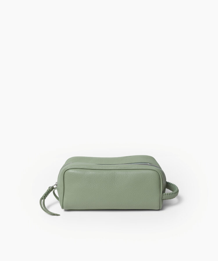 Mini Wash Bag in Sage Grained Leather