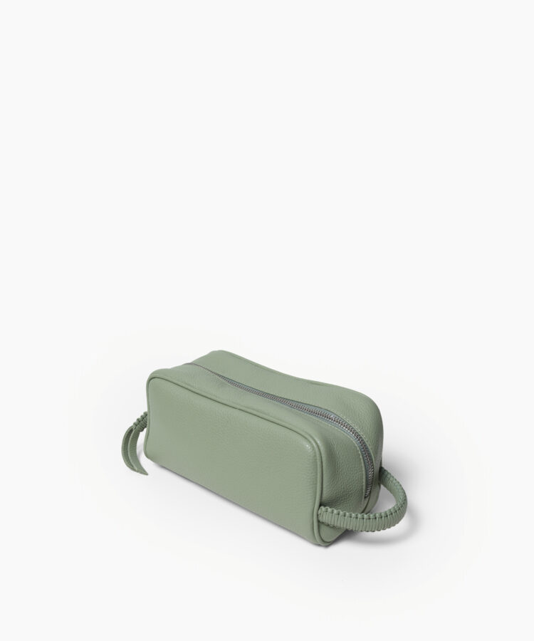 Mini Wash Bag in Sage Grained Leather