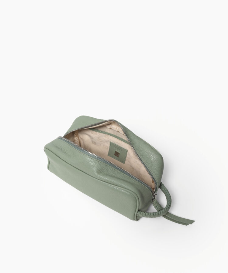 Mini Wash Bag in Sage Grained Leather
