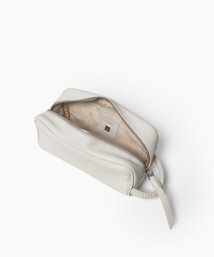 Mini Wash Bag in Ivory Grained Leather