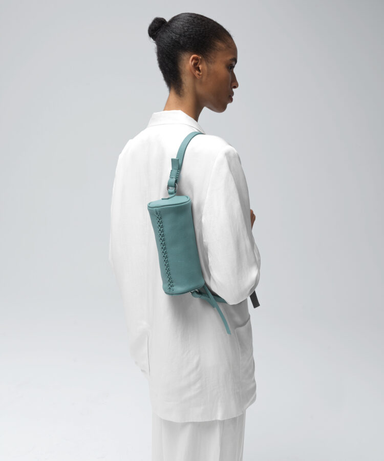 Mini Barrel Bag in Sky Grained Leather