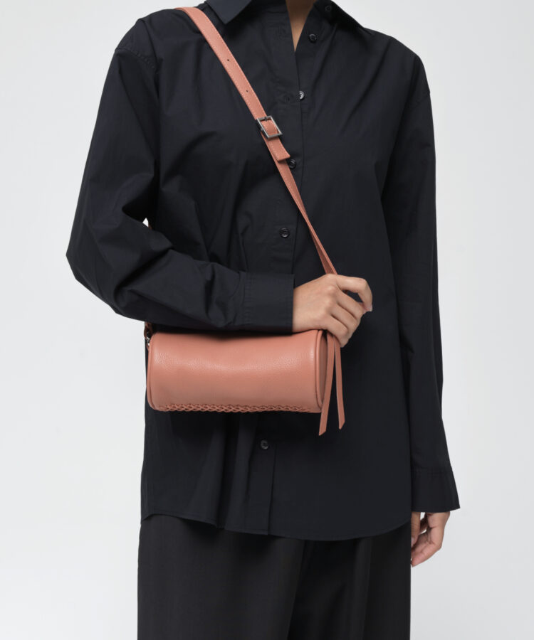 Mini Barrel Bag in Peach Grained Leather