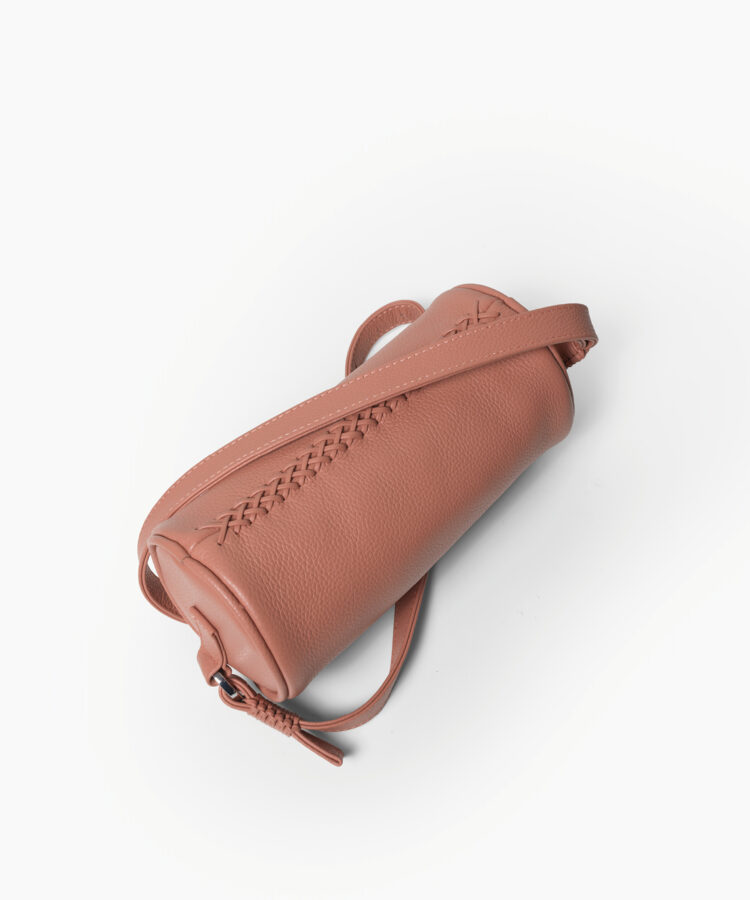 Mini Barrel Bag in Peach Grained Leather