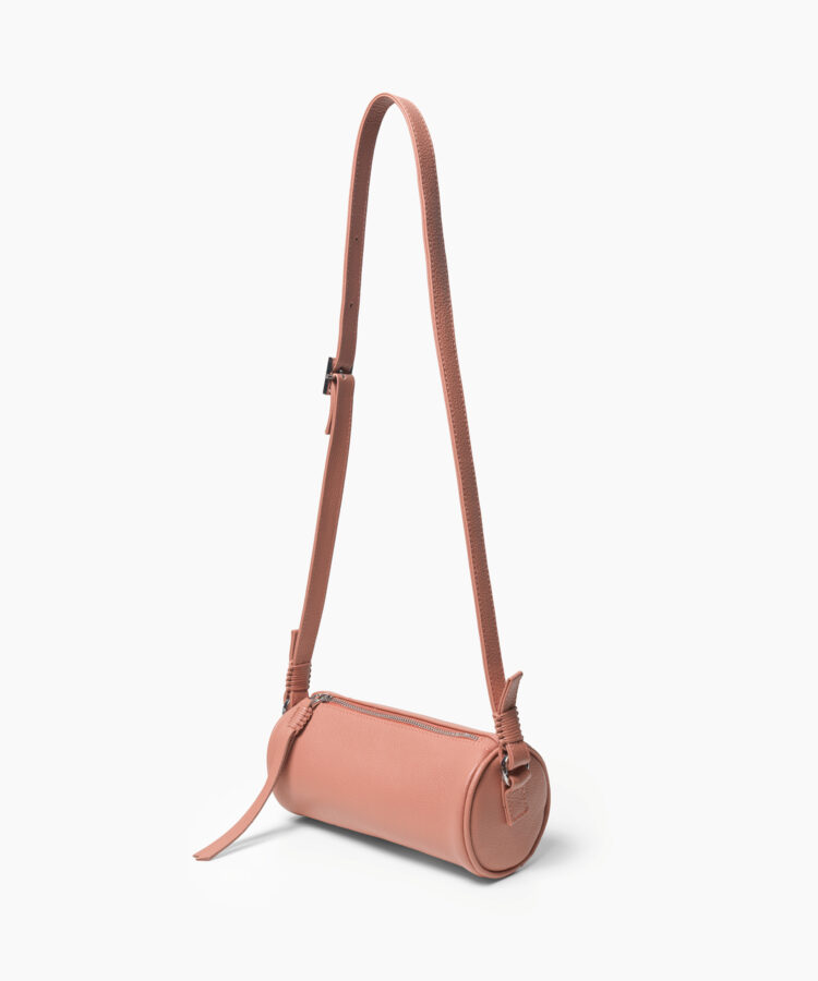 Mini Barrel Bag in Peach Grained Leather