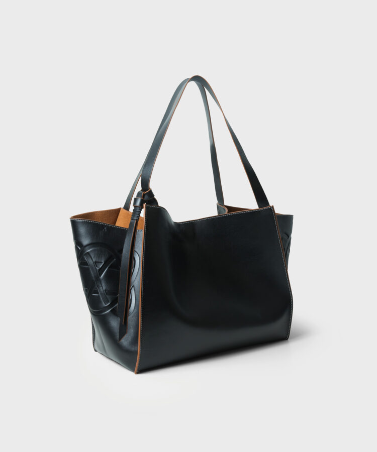 Rhea Tote in Black Smooth Leather