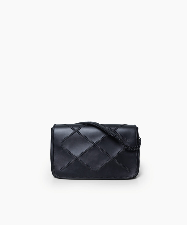Short Flap Bag in Black Smooth Leather