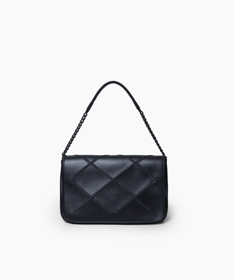 Short Flap Bag in Black Smooth Leather