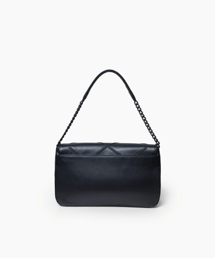Short Flap Bag in Black Smooth Leather