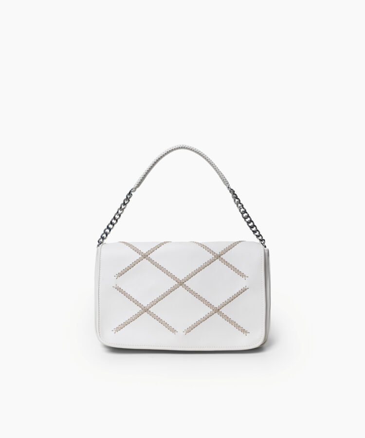 Short Flap Bag in White Smooth Leather