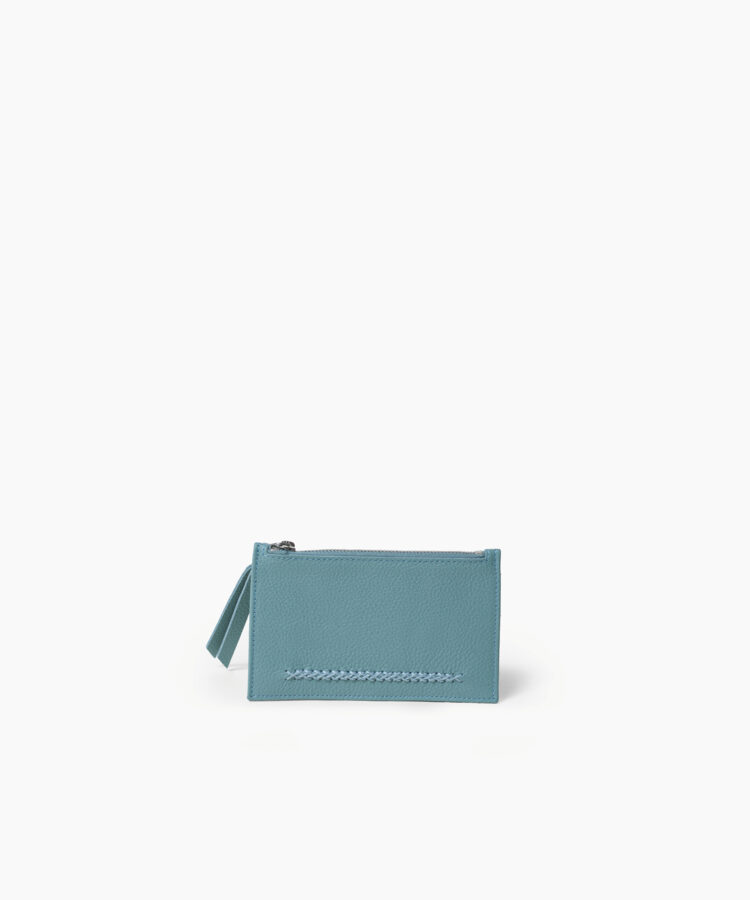 Long Zipped Card Holder in Sky Grained Leather