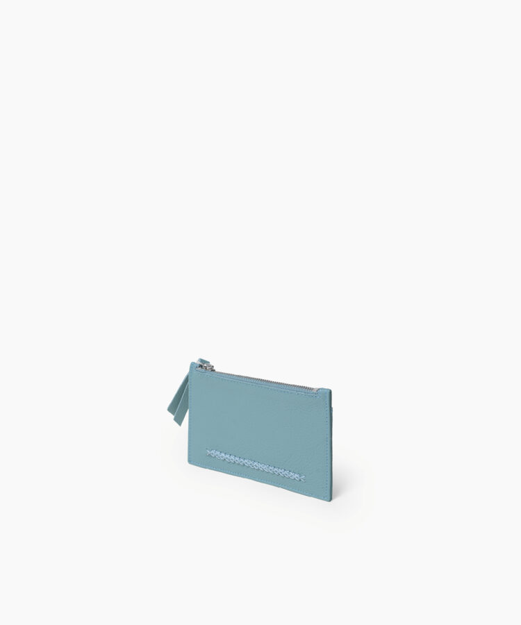Long Zipped Card Holder in Sky Grained Leather