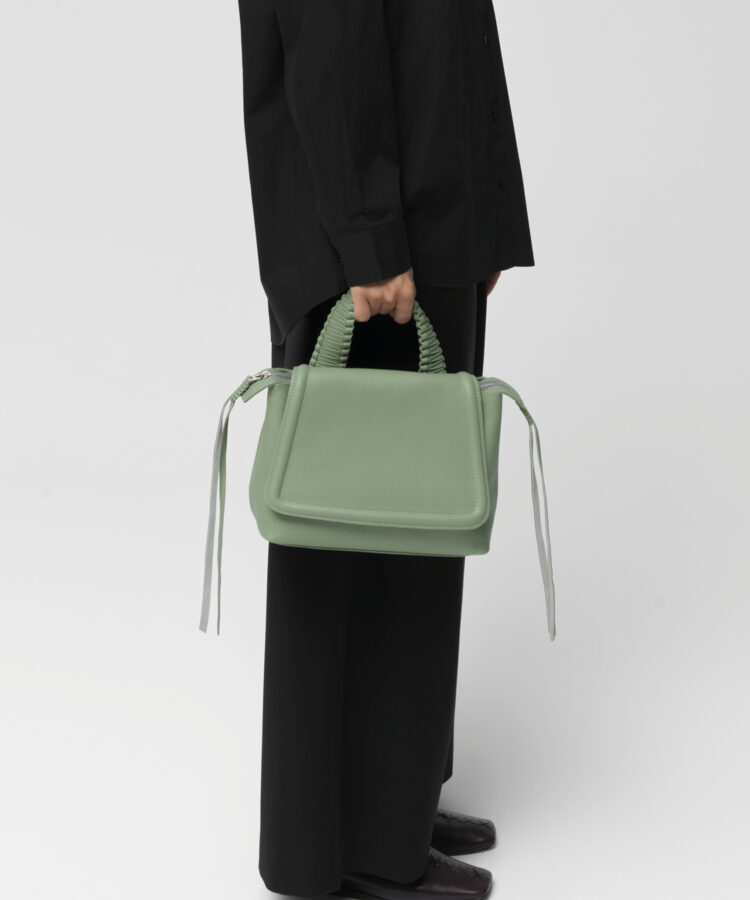 Medium Top Handle Bag in Sage Grained Leather