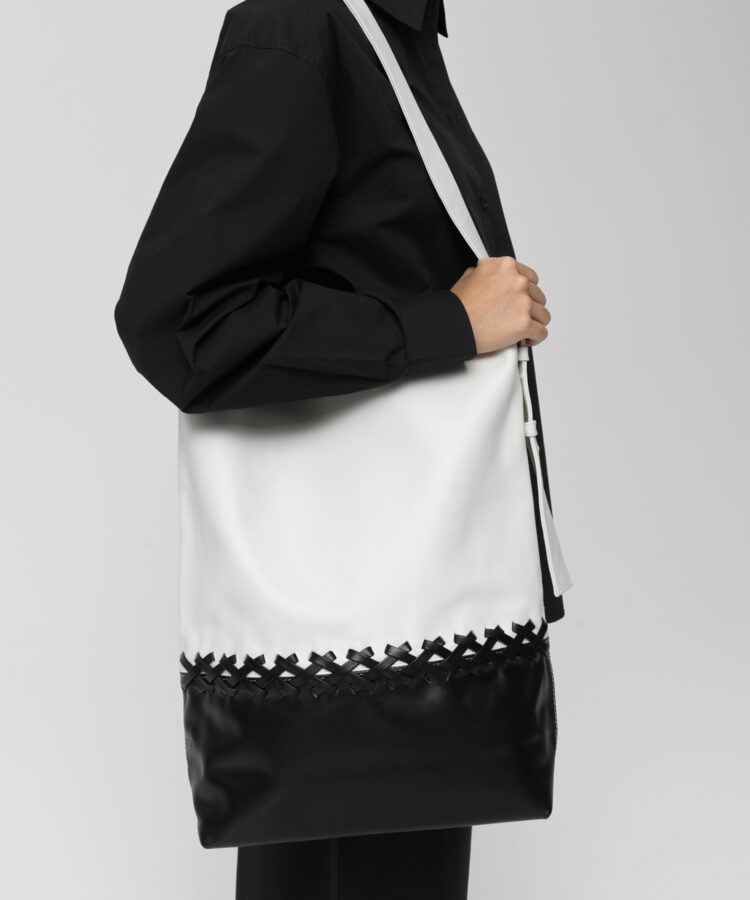 Duo Selene Bag in Black/ White Smooth Leather
