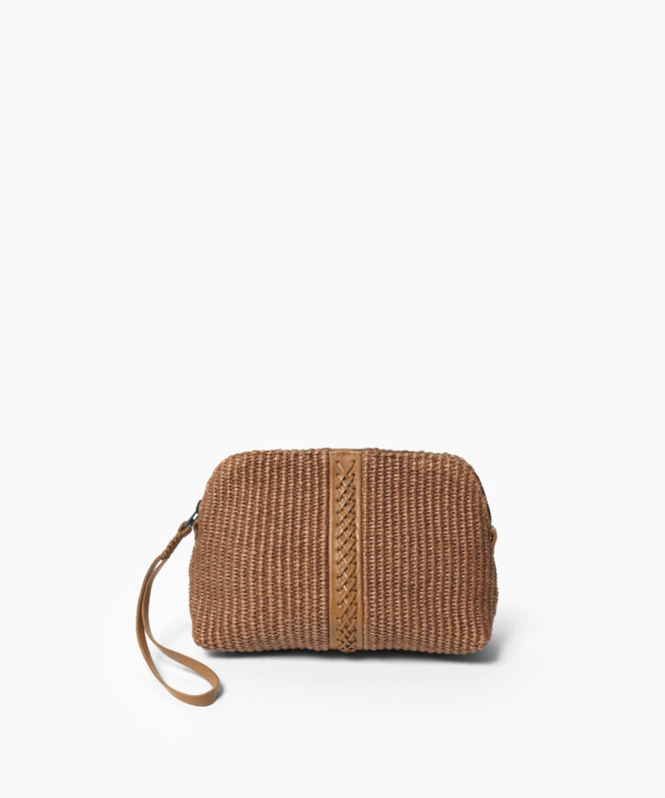 Maxi Vanity Case in Caramel Leather & Straw