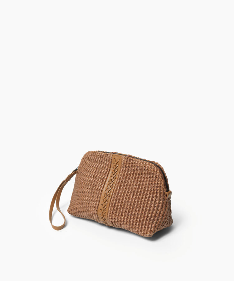 Maxi Vanity Case in Caramel Leather & Straw