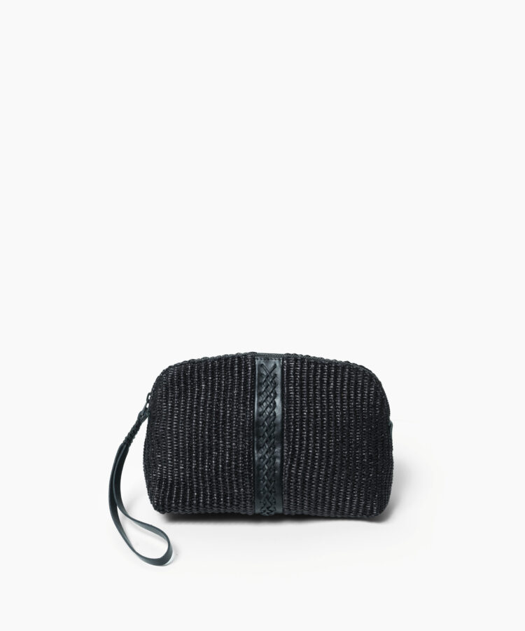 Maxi Vanity Case in Black Leather & Straw