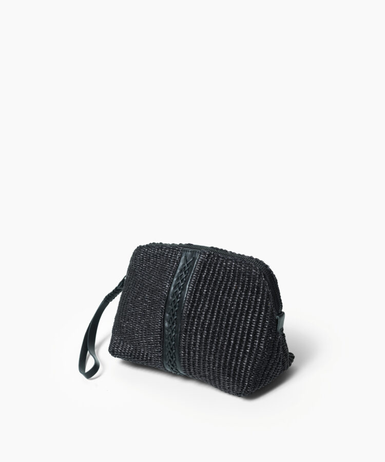 Maxi Vanity Case in Black Leather & Straw