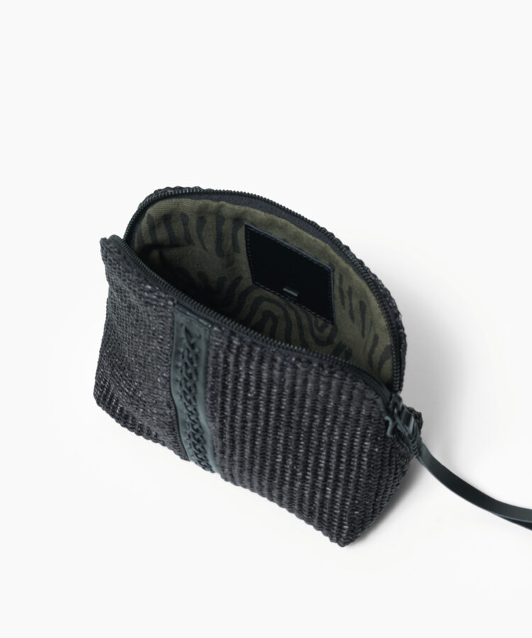 Maxi Vanity Case in Black Leather & Straw