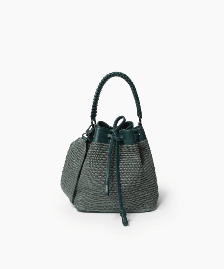 Bucket Bag in Pine Leather & Straw