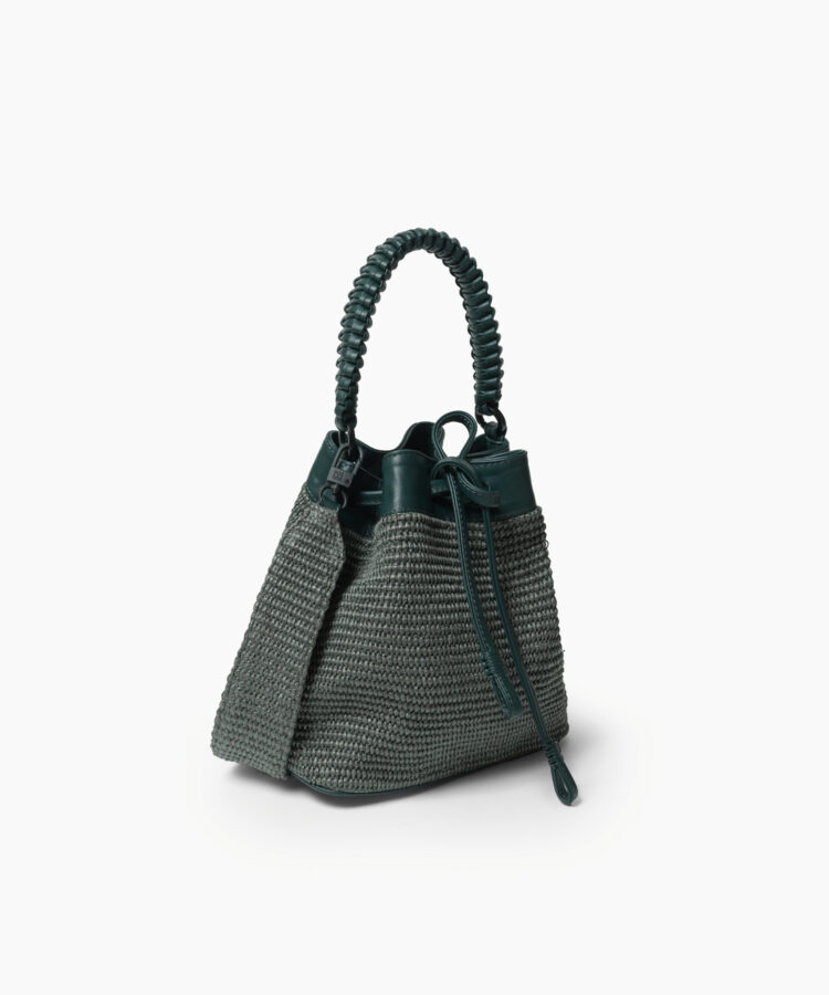 Bucket Bag in Pine Leather & Straw