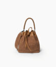Bucket Bag in Caramel Leather & Straw