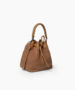 Bucket Bag in Caramel Leather & Straw