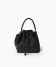 Bucket Bag in Black Leather & Straw