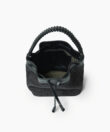 Bucket Bag in Black Leather & Straw