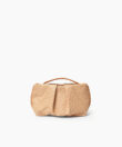 Pleated Clutch in Almond Ostrich-Effect Leather