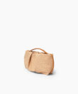 Pleated Clutch in Almond Ostrich-Effect Leather