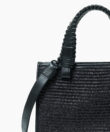 Mini Tote in Black Leather & Straw